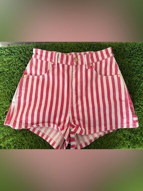 Wrangler Red and White Vertical-Stripe High Waist Women's Shorts